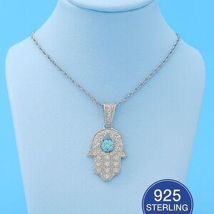 Stamped 925 Sterling Silver Evil Eye Pendant Necklace